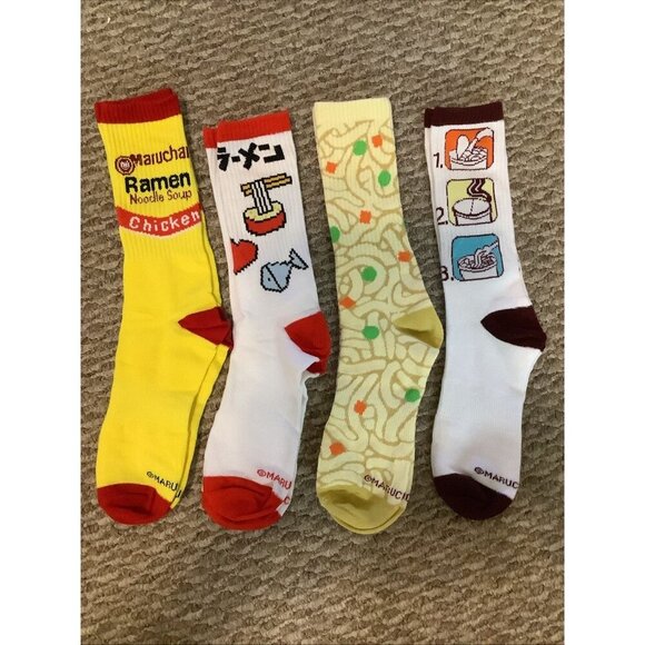 MARUCHAN Ramen Bowl Noodles Crew Socks 4 Pairs Sizes 8-12 Funny Gift Set NIB - Picture 1 of 5